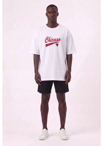 Lixa Chicago Beyaz Oversize Erkek T-shirt 142706 SİYAH