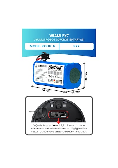 Wiami Fx7 Batarya 2.600mah Pil Robot Süpürge Batarya