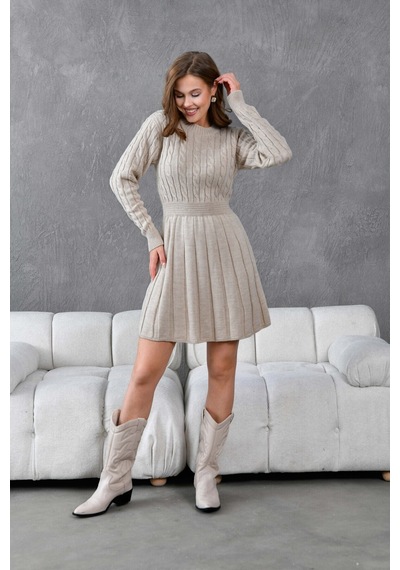 Flex Fashıon Saç Örgülü Trend Popüler Triko Mini Elbise Taş - 662242424 Taş - 662242424 Taş