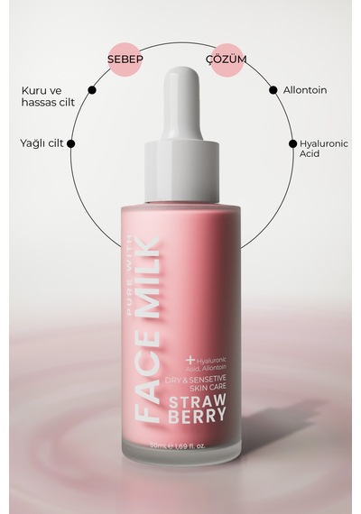 Çilek Özlü Hassas Cilt İçin Yoğun Nemlendirici Yüz Sütü 150 Ml Hyaluronic Asit, Allontoin