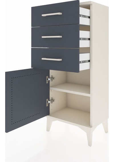 Arges Komodin Tek Raflı 3 Çekmeceli Tek Kapaklı 44x30x106 Aytaşı-antrasit Aytası