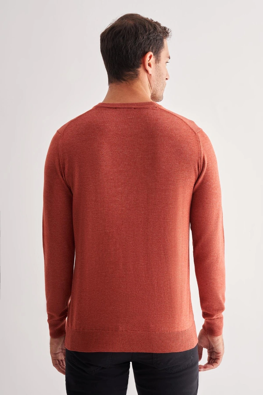 Gül Kurusu Bisiklet Yaka Cepsiz Comfort Fit Classic Pamuklu Triko Kazak 1012255006 Gül Kurusu