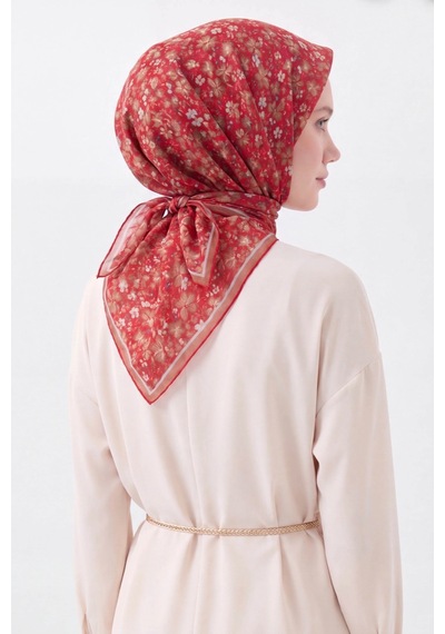 Silk Home Mini Floral Desen Soft Pamuk Eşarp Kırmızı