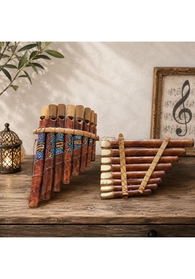 Pan Flüt 8 Li Bambu El Yapımı Otantik Müzik Aleti Dekoratif Üflemeli Çalgı