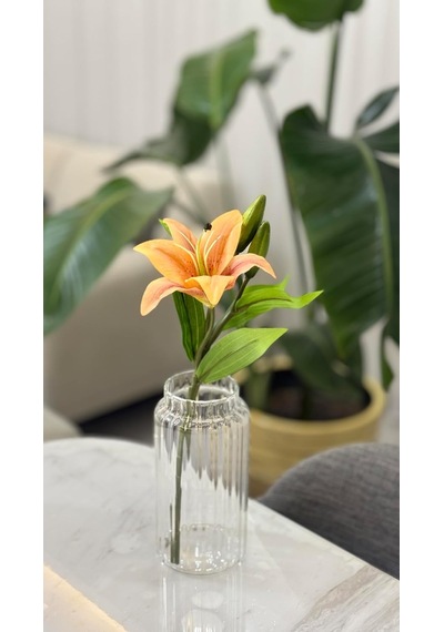 Yapay Lilyum Çiçeği, Turuncu, Tek Dal, 35 Cm, Premium Kalite Çok Renkli