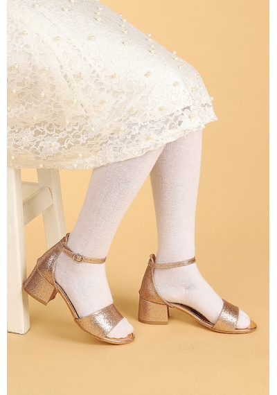Kiko Kids 769 Kum Simli Günlük Kız Çocuk 4 Cm Topuklu Sandalet Ayakkabı Bakır 001