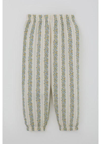 Breeze Kız Bebek Pijama Takımı Mavi Floral Çiçek Desenli Şeritli 9 Ay - 3 Yaş , Ekru