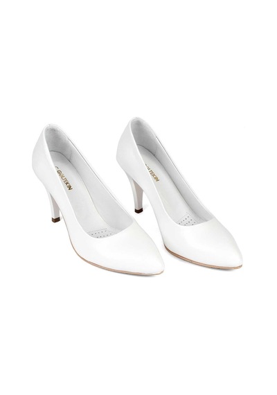 Kadın Beyaz İnce Topuklu Deri Stiletto