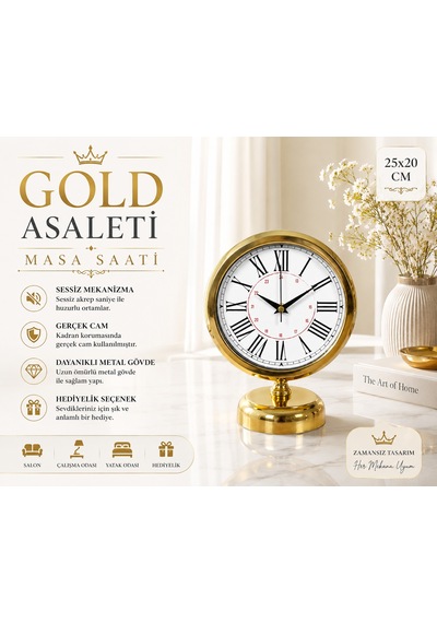 Gold Asaleti Roma 25 X 20 Cm Metal Masa Saati
