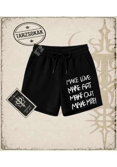 Tarzsokak Gotik & Grunge Streetwear Make Love Make Unisex Şort Siyah