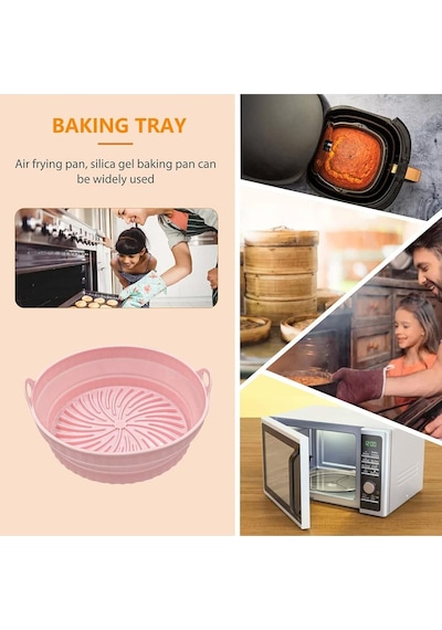 Katlanabilir Airfryer Pişirme Kabı Silikon Pişirme Seti 6 Litreye Kadar Tüm Cihazlara Uygun Pembe