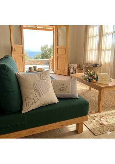 Kırlent Kılıfı 2 Lı Mom 45x45 Keten&kahve Bej Çizgili