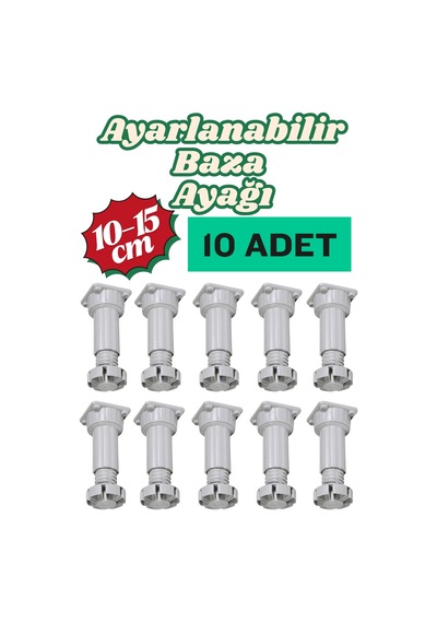 10 Adet Ayarlanabilir Mobilya Ayağı 10 Cm 15 Cm - Kanepe Dolap Mutfak Tezgah Yükseltici Gri Ayak - Baza Ayağı Gri Gri