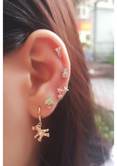 Tekli Ithal Kadeh Gümüş Piercing Küpe-5977 Gümüş
