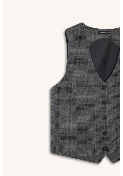 DeFacto V Yaka Kareli Düğmeli Blazer Yelek D8634AX24AUAR104 Antrasit