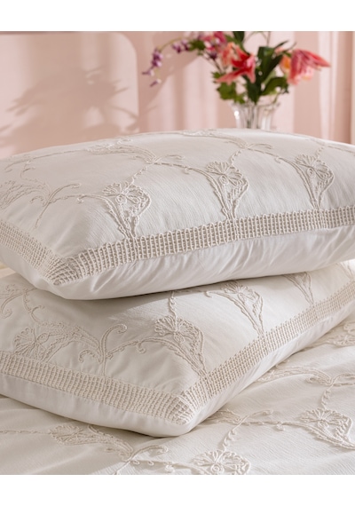 Madame Coco Fleuve Çift Kişilik Brodeli Pike Takımı - Beyaz 8684427226049