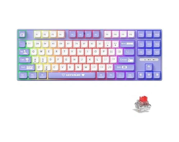 Ajazz Ak870 Mc Kablolu Mekanik Oyun Klavyesi Mor Klavye Red Switch
