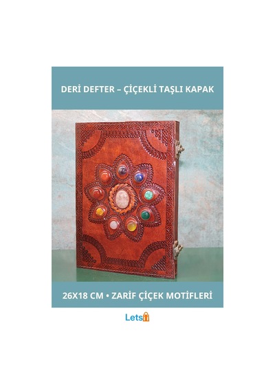 Taşlı Deri Defter Çiçek Motifli Büyük Boy 26x18 Cm Çok Renkli