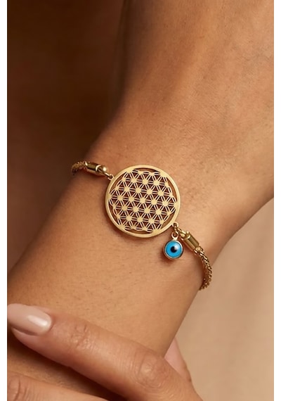 Valmont Accessories Yaşam Çiçeği Nazar Boncuklu 18+5 Cm Ayarlanabilir Altın Sarısı Kadın Çelik Bileklik