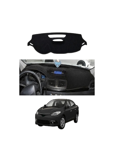 Renault - Fluence 2009-2016 Uyumlu Torpido Koruma Kılıfı - Siyah Şeritli