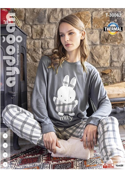 Aydoğan Kadın Bisiklet Yaka Termal Pijama Takımı 30062g- 1 Adet Gri