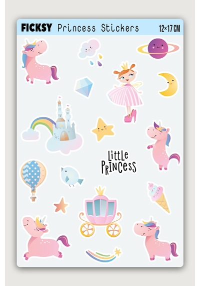 Sevimli Unicorn Prenses Sticker Seti - 18 Adet Etiket Çıkartma Diğer