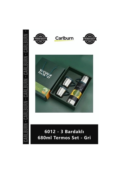Özel Üretim Çelik Paslanmaz Hediye Kutulu Vakumlu Konfor 6012 3 Bardaklı 680ml Termos Set Gri