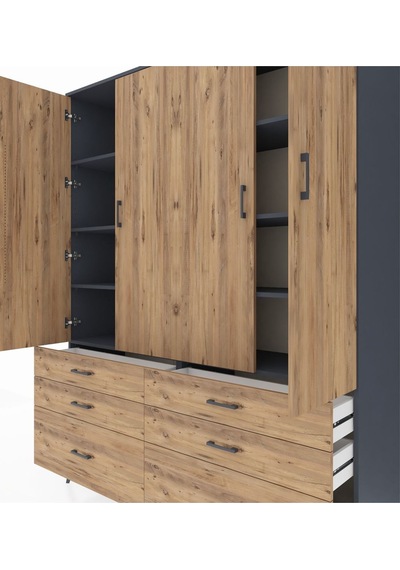 Hyperion Gardrop 8 Raflı 6 Çekmeceli 4 Kapaklı 176x44x221 Antrasit-çam Çam Hyperion Gardrop 8 Raflı 6 Çekmeceli 4 Kapaklı 176x44x221 Antrasit-çam Çam