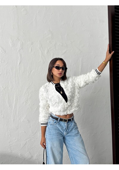 Verymoda Gül Süzüneli Fermuarlı Mont Krem