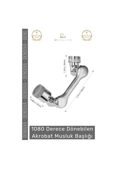 Premium Çift Fonksiyonlu Metal Görünümlü 1080 Derece Dönebilen Akrobat Musluk Ucu Başlığı