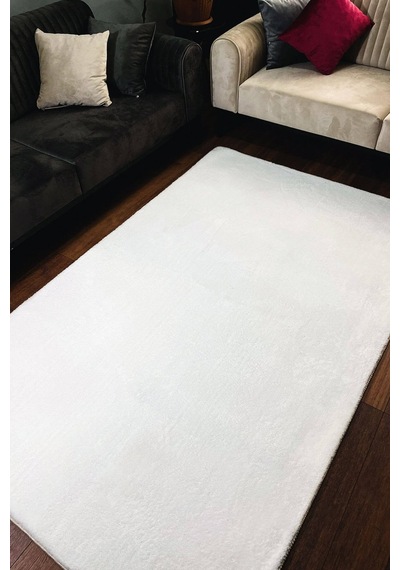 Beyaz Renkli Yumuşak Yüzeyli Kaydırmaz Puffy Peluş Halı-198