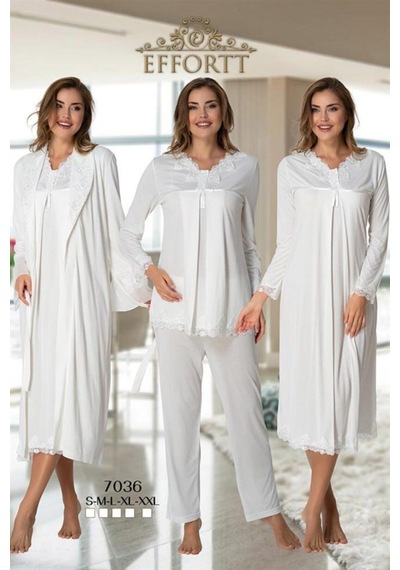 Ct Moda Effort Ekru Şık Dantel Yaka Kesimli Lohusa Hamile 4'lü Set Ekru