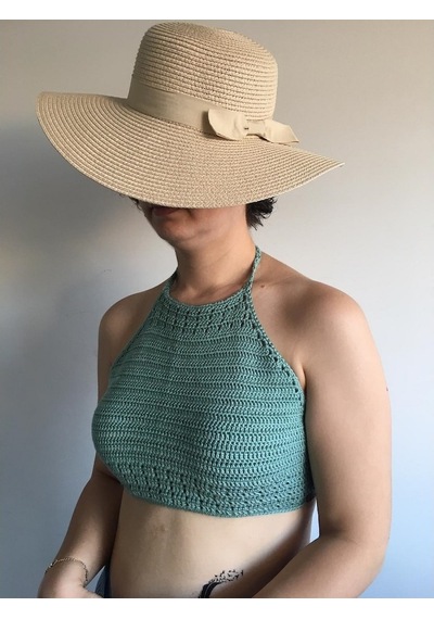 Tuyy El Örgüsü Özel Tasarım Su Yeşili Renk Bikini Üstü Büstiyer