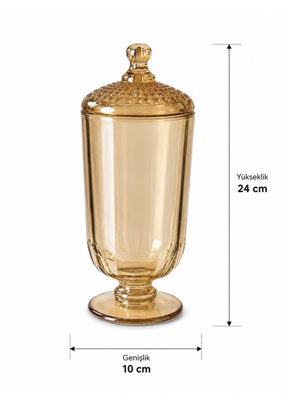 Chacha Home Cam Kapaklı Ayaklı Drajellik & Şekerlik 780 Ml - 24 Cm Bal Rengi