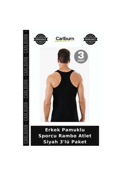 Carlburn Özel Seri Erkek Pamuklu Sporcu Rambo Atlet Siyah 3'lü Paket Rahat Üst Kolsuz Tişört
