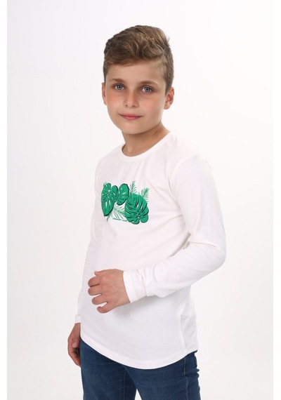 Toontoy Kids Toontoy Erkek Çocuk Yaprak Baskılı Tişört Ekru