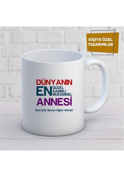 Kişiye Özel İsim Yazılabilir Dünyanın En Güzel Sabırlı Mükemmel Annesi Kupa Bardak Çok Renkli