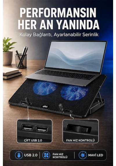 Uptech Laptop Soğutucu Çift Fanlı Ayarlanabilir Dizüstü Bilgisayar Soğutma Fanı