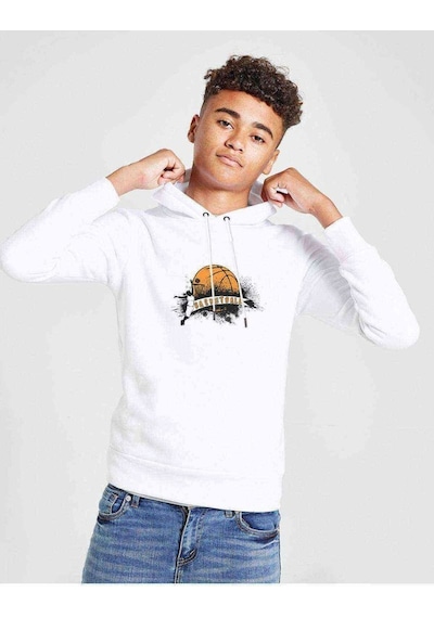 Tshirthane Silhouette Street Basketball Baskılı Unisex Çocuk Kapüşonlu Beya Beyaz