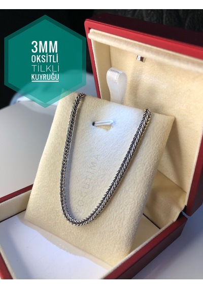 3mm Tilki Kuyruğu Oksitli 925 Gümüş Işıklı Kutuda Sevgiliye Eşe Erkek Kolye Gümüş