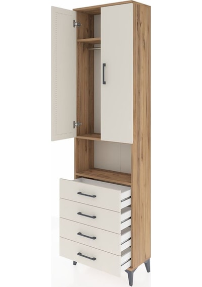 Arges Dolap 3 Raflı 4 Çekmeceli Tek Askılı 60x30x221 Çam-aytaşı Atlas Çam