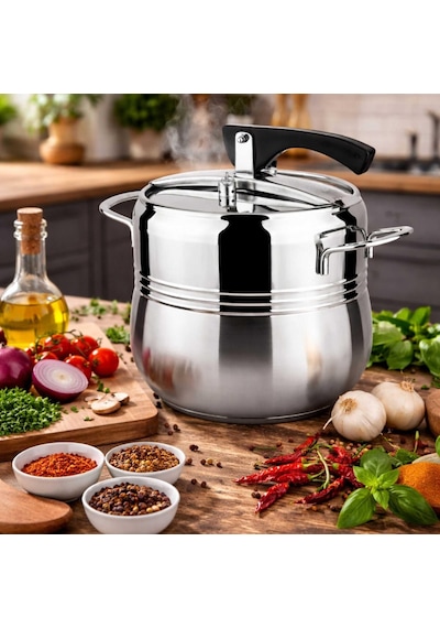 Klasik Düdüklü Tencere - 6 Litre Güveç Model Paslanmaz Çelik - Lines Siyah