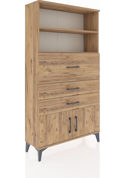 Arges Dolap 2 Raflı 3 Çekmeceli 2 Kapaklı 88x30x163 Çam-çam Çam