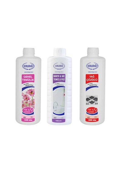 Ersağ Genel Temizlik + Banyo WC Temizleyici + Yağ Çözücü 3 x 1 L