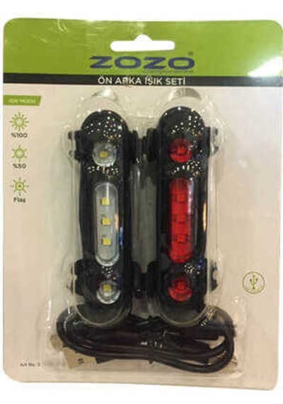 Zozo 7013 Usb Bağlantılı Ön Arka Far Siyah