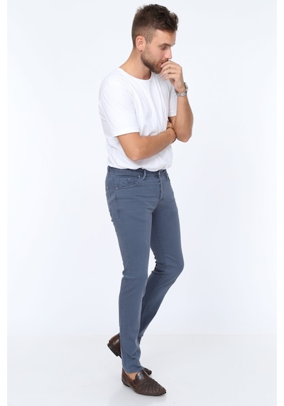 Digital Jeans Dar Kesim Erkek Likralı Açık Gri Kot Pant Petrol Mavi Açık Gri