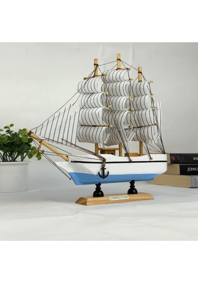 Ahşap El Yapımı Yelkenli Model Biblo, Dekoratif Masaüstü Gemi Maketi, Ev Ofis Dekoru, 24 Cm