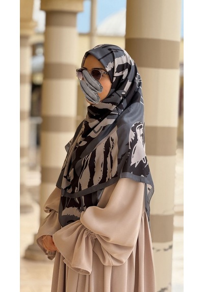 Qalortex Scarf Pamuklu Soft Âmine Desen Eşarp-siyah/gri