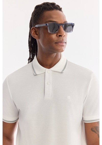 Avva Erkek Beyaz Kıvrılmaz Polo Yaka Pamuklu Teknik Kumaş Regular Fit T-shirt A61y1097