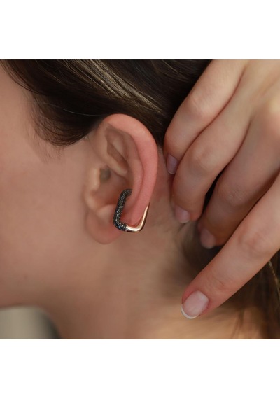 Dikdörtgen Siyah Zirkon Taşlı Rose Gold Kaplama Gümüş Kıkırdak Küpe Gümüş